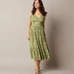 Robe longue imprimée, crépon