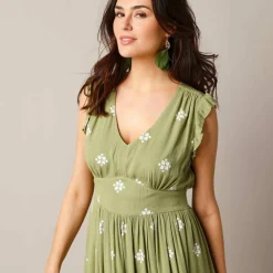 Robe longue imprimée, crépon