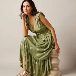 Robe longue imprimée, crépon