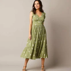 Robe longue imprimée, crépon