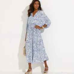 Robe longue imprimée, crépon