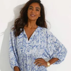 Robe longue imprimée, crépon