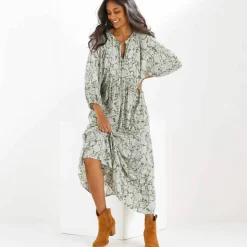Robe longue imprimée, crépon