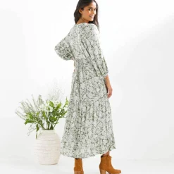 Robe longue imprimée, crépon