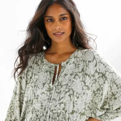 Robe longue imprimée, crépon