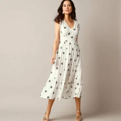 Robe longue imprimée, crépon