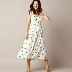 Robe longue imprimée, crépon