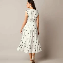 Robe longue imprimée, crépon