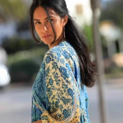 Robe longue imprimée, crépon