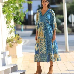 Robe longue imprimée, crépon