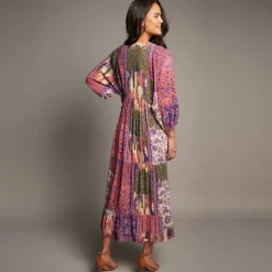 Robe longue imprimée, crépon