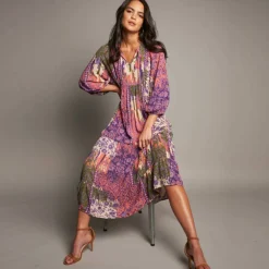 Robe longue imprimée, crépon