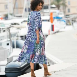 Robe longue imprimée, crépon