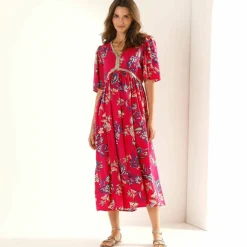 Robe longue imprimée, détails sequins
