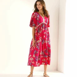 Robe longue imprimée, détails sequins
