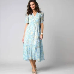 Robe longue imprimée en voile "chiffon"