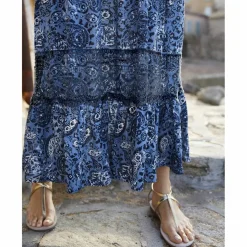 Robe longue imprimée manches 3/4 fendues