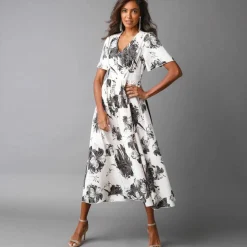 Robe longue imprimée, manches évasées