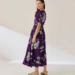 Robe longue imprimée, manches évasées