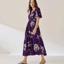 Robe longue imprimée, manches évasées