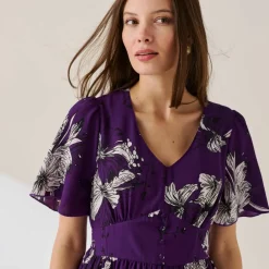 Robe longue imprimée, manches évasées