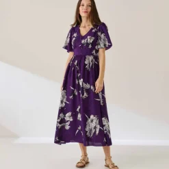 Robe longue imprimée, manches évasées