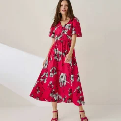 Robe longue imprimée, manches évasées