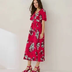 Robe longue imprimée, manches évasées