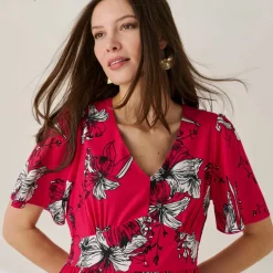 Robe longue imprimée, manches évasées