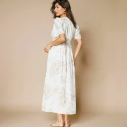 Robe longue imprimée, manches évasées