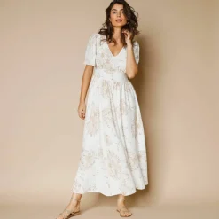 Robe longue imprimée, manches évasées