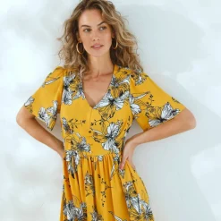 Robe longue imprimée, manches évasées