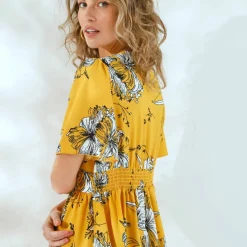 Robe longue imprimée, manches évasées
