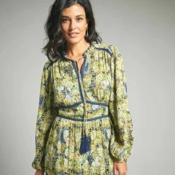 Robe longue imprimé floral finition macramé