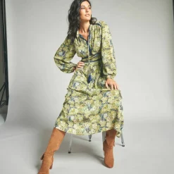 Robe longue imprimé floral finition macramé