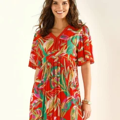 Robe longue macramé, imprimé tropical