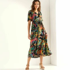 Robe longue macramé, imprimé tropical