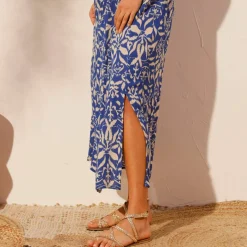 Robe longue manches courtes, crépon imprimé