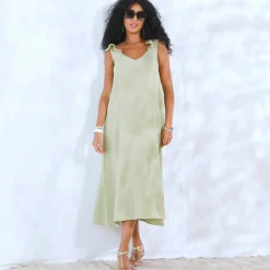 Robe longue épaules volantées, en gaze de coton