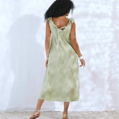 Robe longue épaules volantées, en gaze de coton