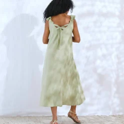 Robe longue épaules volantées, en gaze de coton