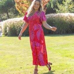 Robe longue satinée, imprimé floral