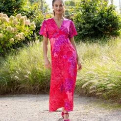 Robe longue satinée, imprimé floral