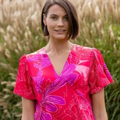 Robe longue satinée, imprimé floral