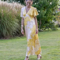 Robe longue satinée, imprimé floral
