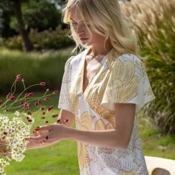 Robe longue satinée, imprimé floral