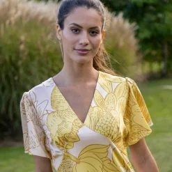 Robe longue satinée, imprimé floral