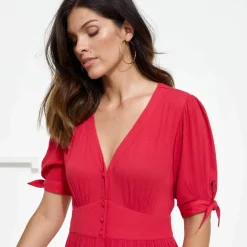 Robe longue évasée unie, viscose crépon
