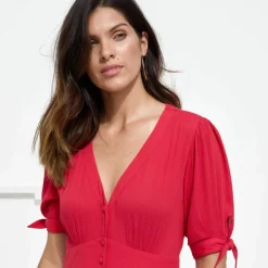 Robe longue évasée unie, viscose crépon
