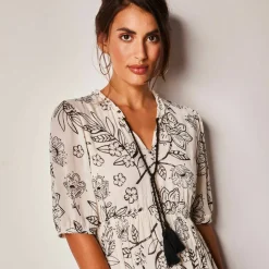 Robe longue volantée imprimée